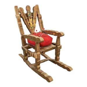 Vintage Folk Art Wooden Clothespin Rocking Chair Sewing Pin Cushion Handmade